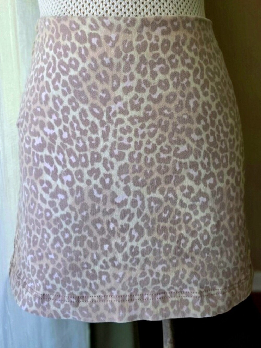 Pink Leopard Denim Mini Skirt Cotton Stretch Y2K Indie Sleaze Womens Size 2